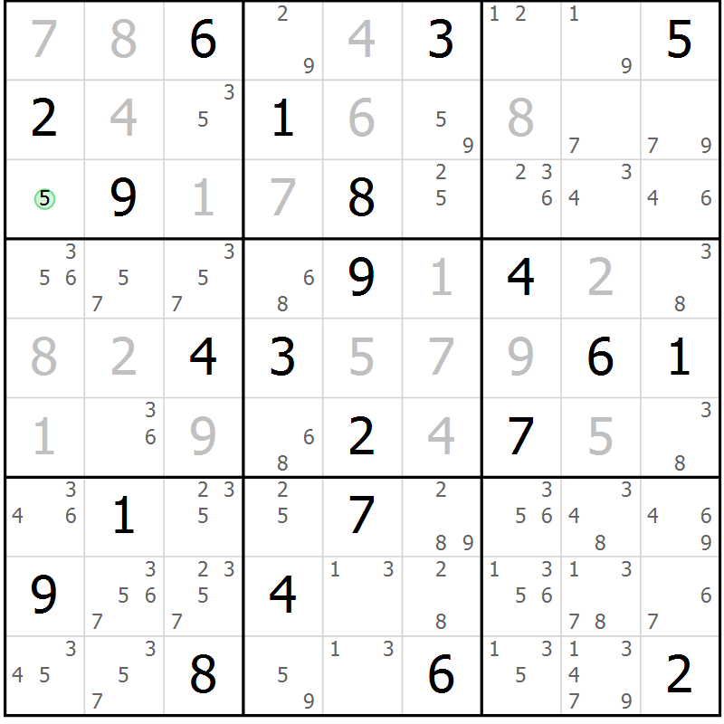 Position des candidats pour la solution de la Gr 3 page 6 du magazine de sudoku Sudoku Suprême n° 039