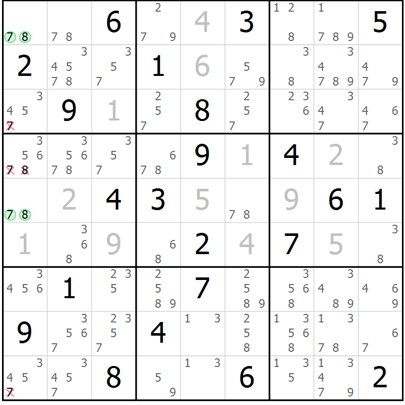 Position des candidats pour la solution de la Gr 3 page 6 du magazine de sudoku Sudoku Suprême n° 039