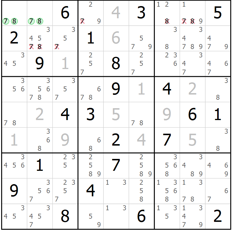 Position des candidats pour la solution de la Gr 3 page 6 du magazine de sudoku Sudoku Suprême n° 039