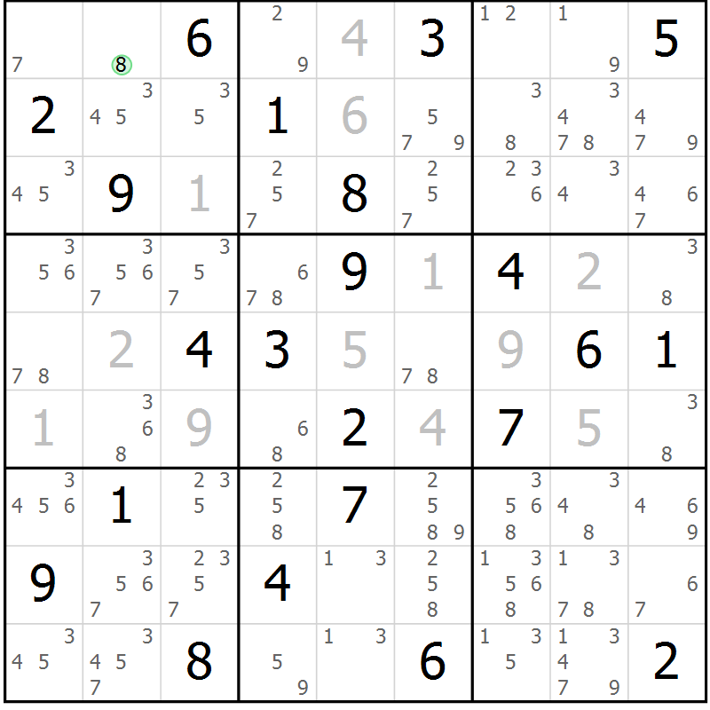 Position des candidats pour la solution de la Gr 3 page 6 du magazine de sudoku Sudoku Suprême n° 039