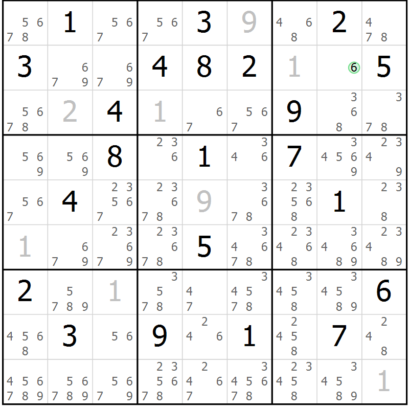 Position des candidats pour la solution de la Gr 30 page 33 du magazine de sudoku Sudoku Suprême n° 039