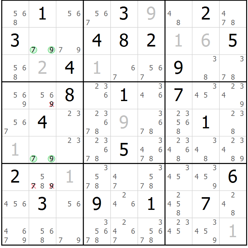 Position des candidats pour la solution de la Gr 30 page 33 du magazine de sudoku Sudoku Suprême n° 039