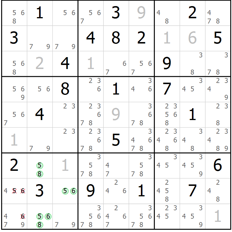 Position des candidats pour la solution de la Gr 30 page 33 du magazine de sudoku Sudoku Suprême n° 039