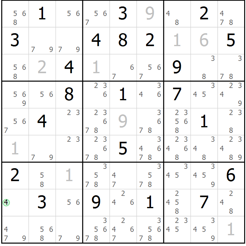 Position des candidats pour la solution de la Gr 30 page 33 du magazine de sudoku Sudoku Suprême n° 039