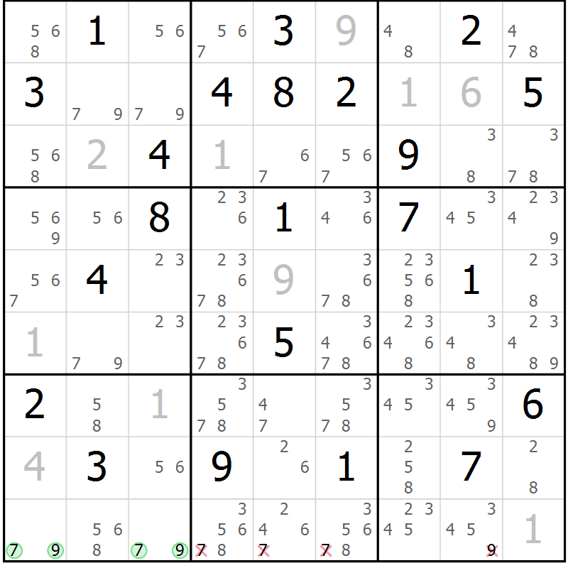 Position des candidats pour la solution de la Gr 30 page 33 du magazine de sudoku Sudoku Suprême n° 039