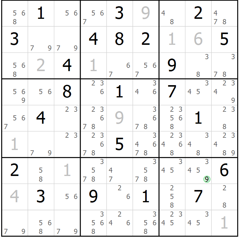 Position des candidats pour la solution de la Gr 30 page 33 du magazine de sudoku Sudoku Suprême n° 039