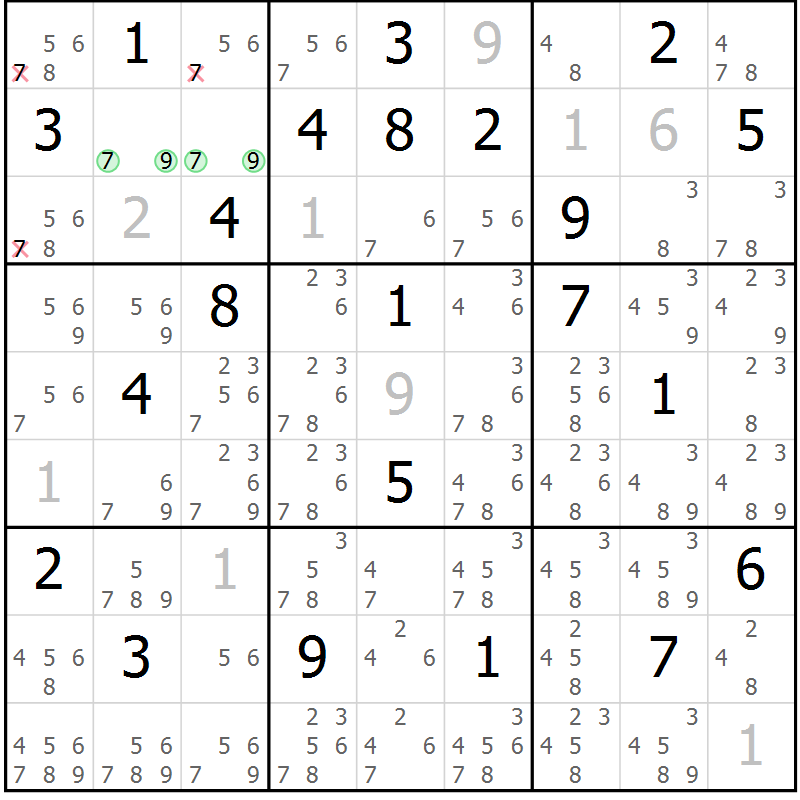Position des candidats pour la solution de la Gr 30 page 33 du magazine de sudoku Sudoku Suprême n° 039