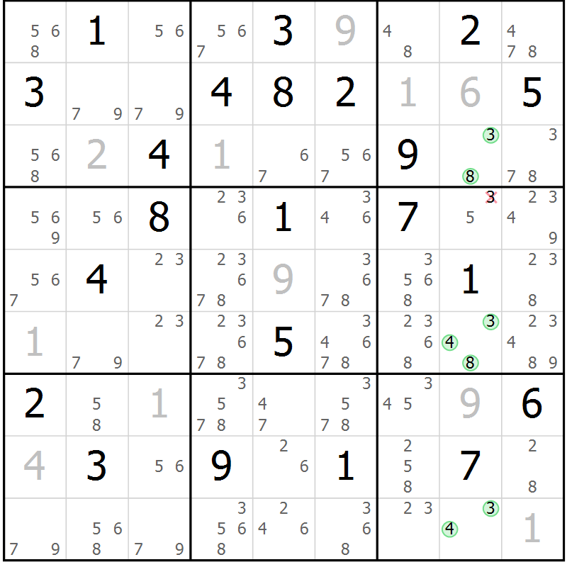 Position des candidats pour la solution de la Gr 30 page 33 du magazine de sudoku Sudoku Suprême n° 039