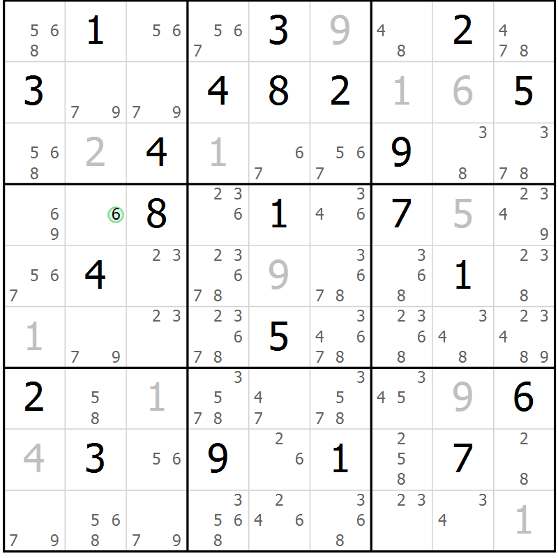 Position des candidats pour la solution de la Gr 30 page 33 du magazine de sudoku Sudoku Suprême n° 039