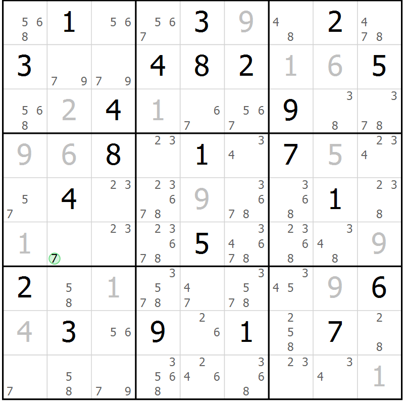 Position des candidats pour la solution de la Gr 30 page 33 du magazine de sudoku Sudoku Suprême n° 039