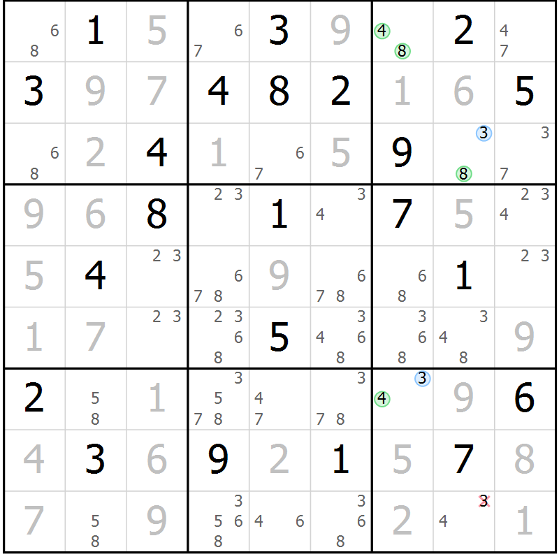Position des candidats pour la solution de la Gr 30 page 33 du magazine de sudoku Sudoku Suprême n° 039