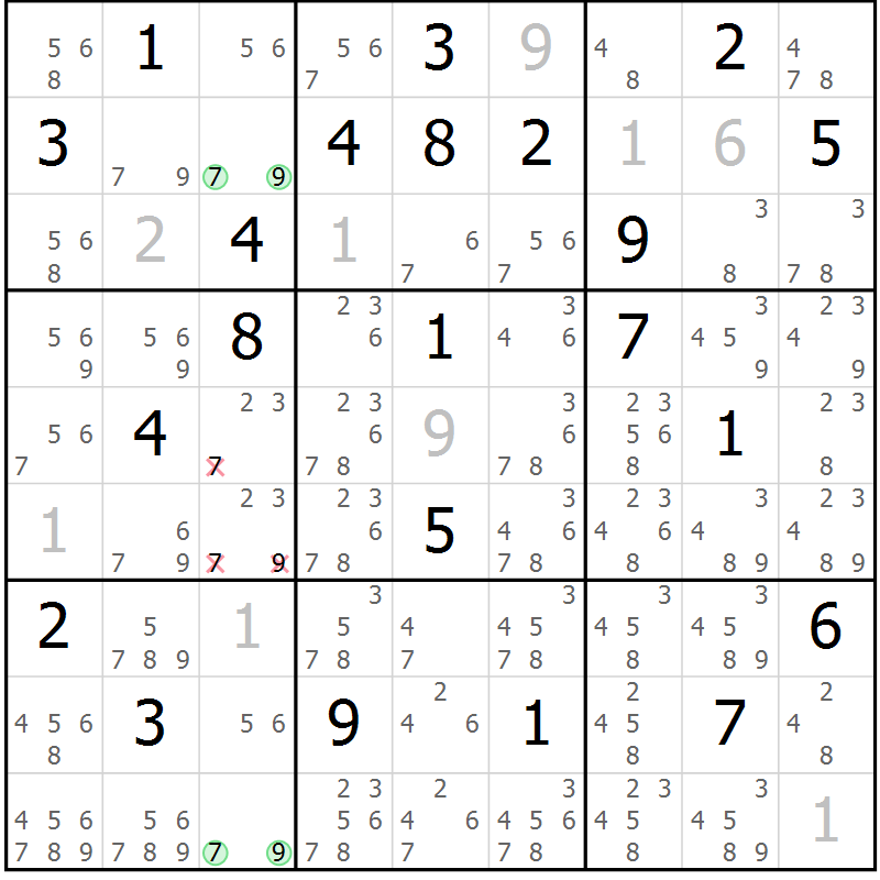 Position des candidats pour la solution de la Gr 30 page 33 du magazine de sudoku Sudoku Suprême n° 039
