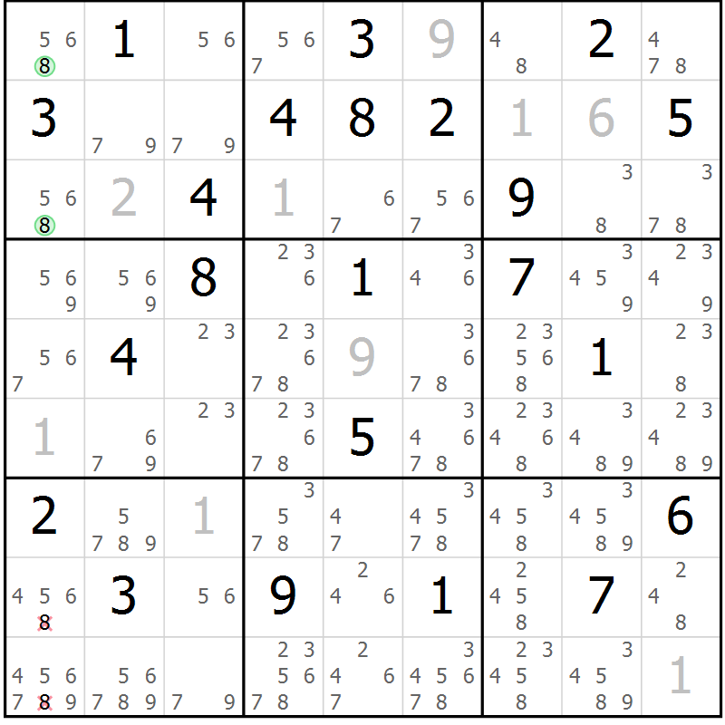 Position des candidats pour la solution de la Gr 30 page 33 du magazine de sudoku Sudoku Suprême n° 039