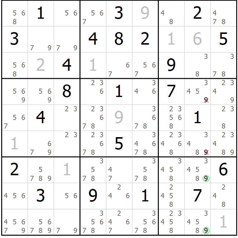Position des candidats pour la solution de la Gr 30 page 33 du magazine de sudoku Sudoku Suprême n° 039