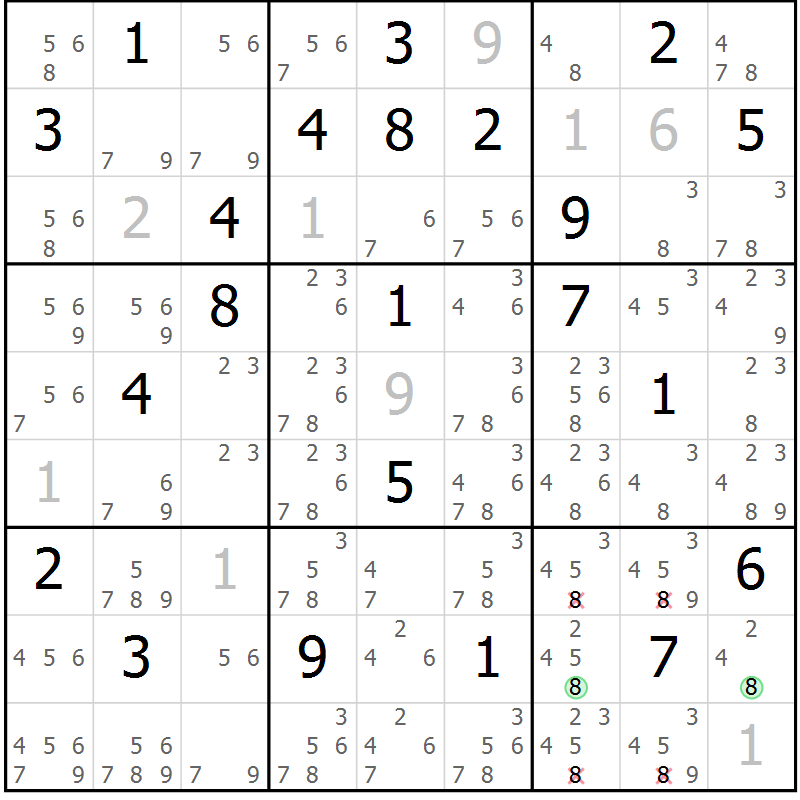 Position des candidats pour la solution de la Gr 30 page 33 du magazine de sudoku Sudoku Suprême n° 039