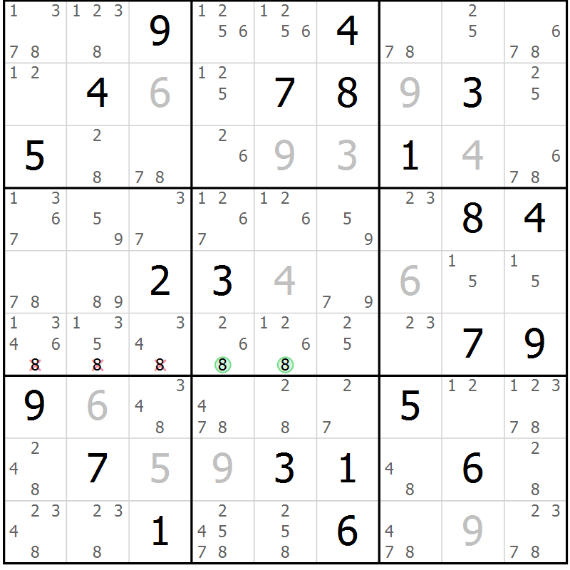 Position des candidats pour la solution de la Gr 31 page 34 du magazine de sudoku Sudoku Suprême n° 039