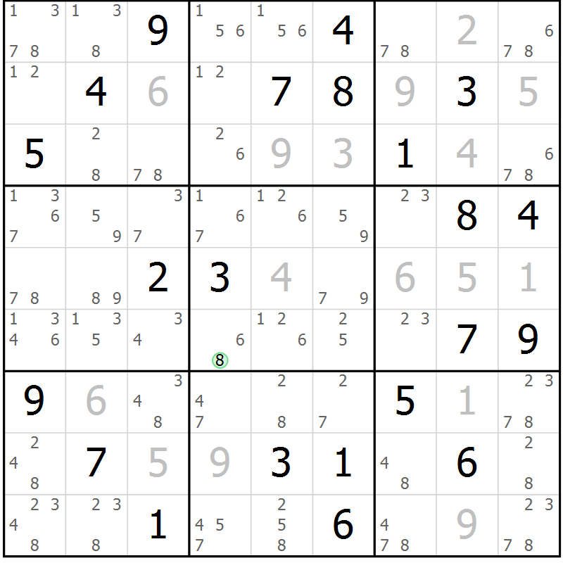 Position des candidats pour la solution de la Gr 31 page 34 du magazine de sudoku Sudoku Suprême n° 039