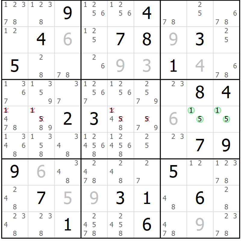 Position des candidats pour la solution de la Gr 31 page 34 du magazine de sudoku Sudoku Suprême n° 039
