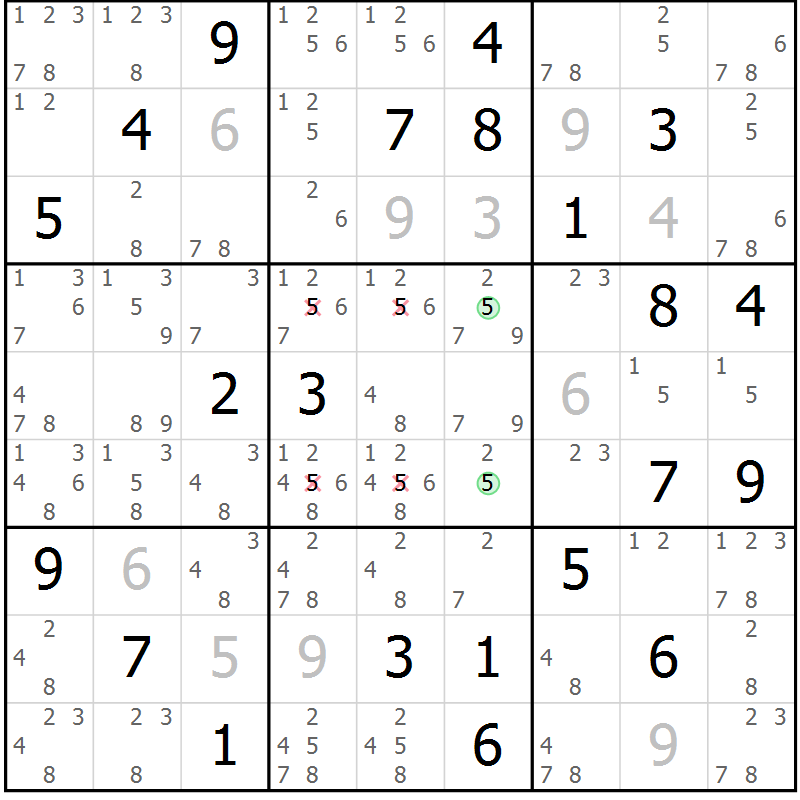 Position des candidats pour la solution de la Gr 31 page 34 du magazine de sudoku Sudoku Suprême n° 039