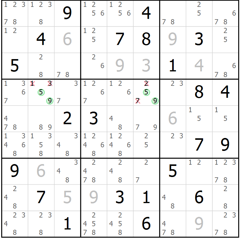 Position des candidats pour la solution de la Gr 31 page 34 du magazine de sudoku Sudoku Suprême n° 039