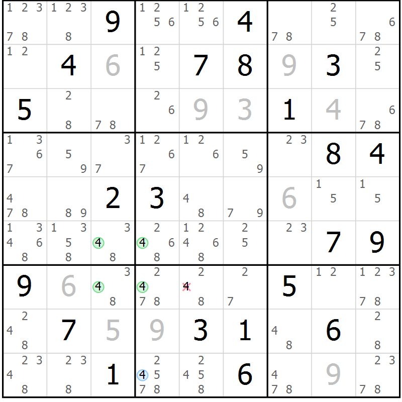 Position des candidats pour la solution de la Gr 31 page 34 du magazine de sudoku Sudoku Suprême n° 039