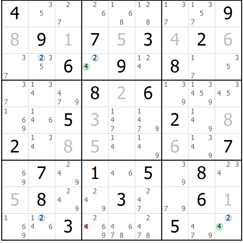 Position des candidats pour la solution de la Gr 32 page 35 du magazine de sudoku Sudoku Suprême n° 039