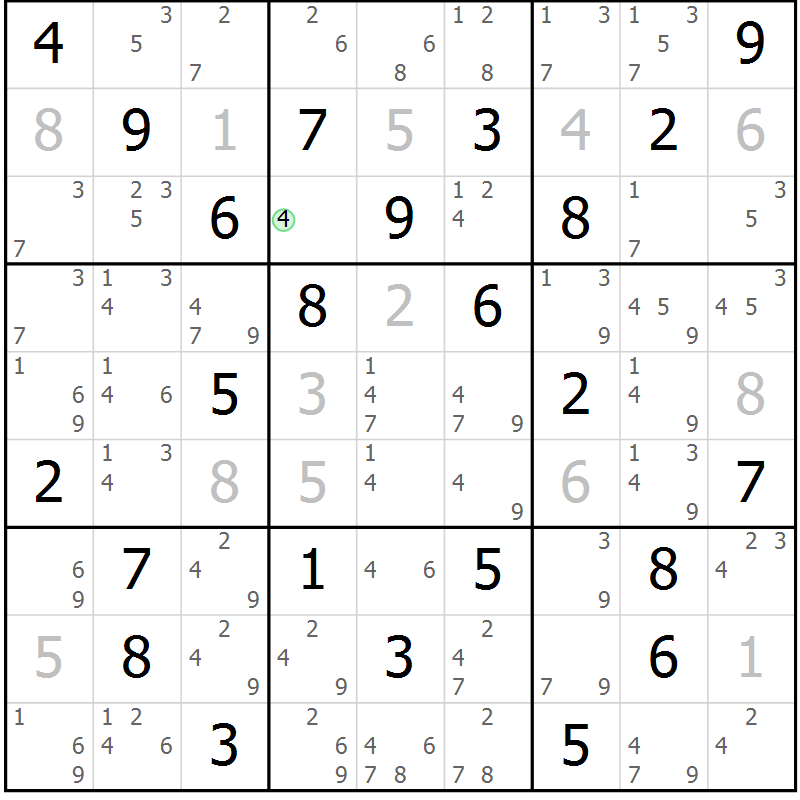 Position des candidats pour la solution de la Gr 32 page 35 du magazine de sudoku Sudoku Suprême n° 039