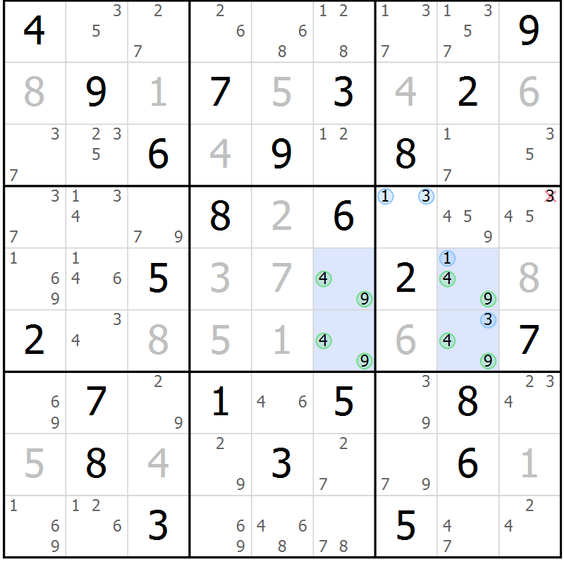 Position des candidats pour la solution de la Gr 32 page 35 du magazine de sudoku Sudoku Suprême n° 039