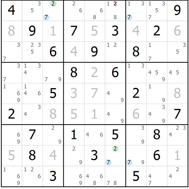 Position des candidats pour la solution de la Gr 32 page 35 du magazine de sudoku Sudoku Suprême n° 039