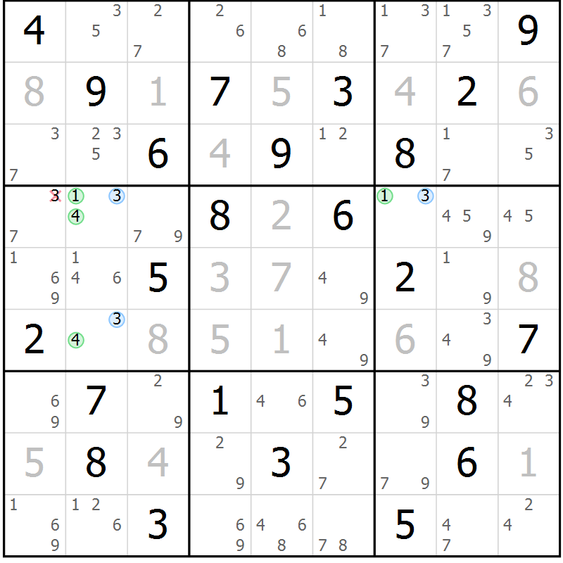 Position des candidats pour la solution de la Gr 32 page 35 du magazine de sudoku Sudoku Suprême n° 039