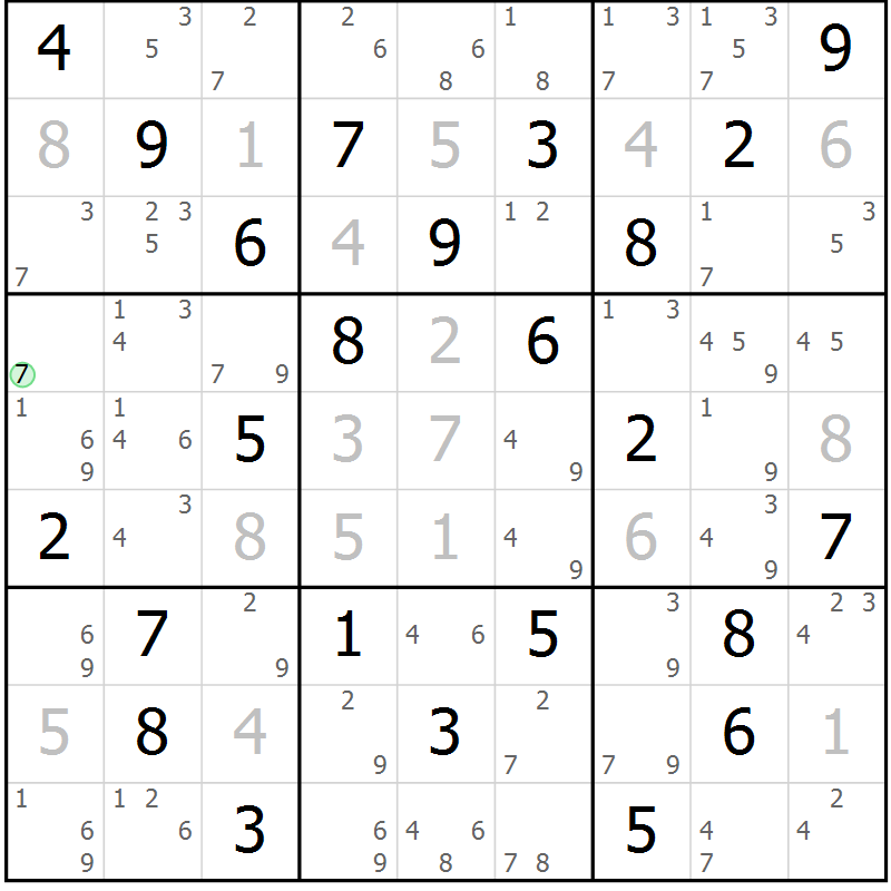 Position des candidats pour la solution de la Gr 32 page 35 du magazine de sudoku Sudoku Suprême n° 039