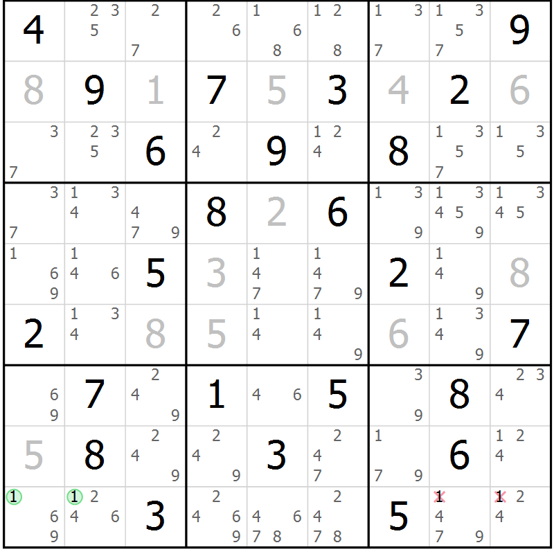 Position des candidats pour la solution de la Gr 32 page 35 du magazine de sudoku Sudoku Suprême n° 039