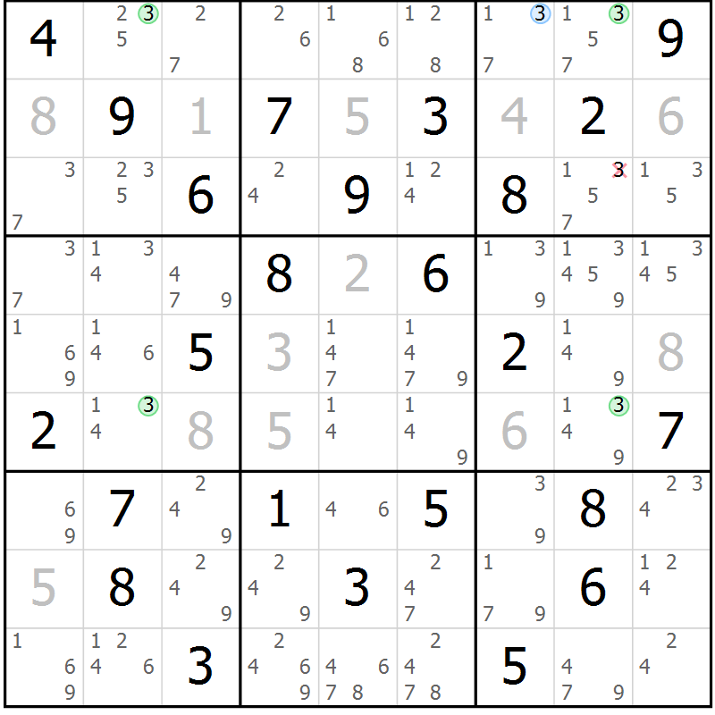 Position des candidats pour la solution de la Gr 32 page 35 du magazine de sudoku Sudoku Suprême n° 039
