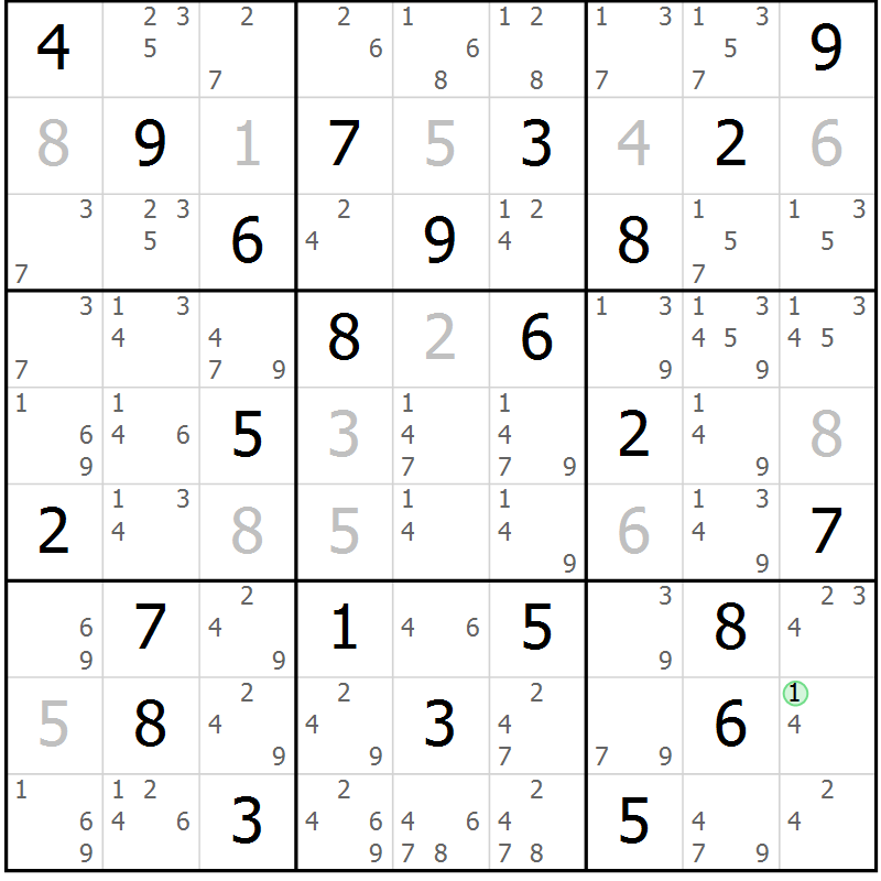 Position des candidats pour la solution de la Gr 32 page 35 du magazine de sudoku Sudoku Suprême n° 039