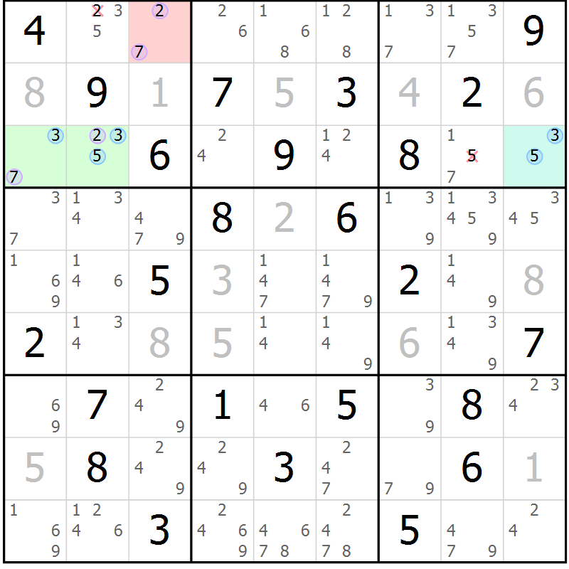 Position des candidats pour la solution de la Gr 32 page 35 du magazine de sudoku Sudoku Suprême n° 039