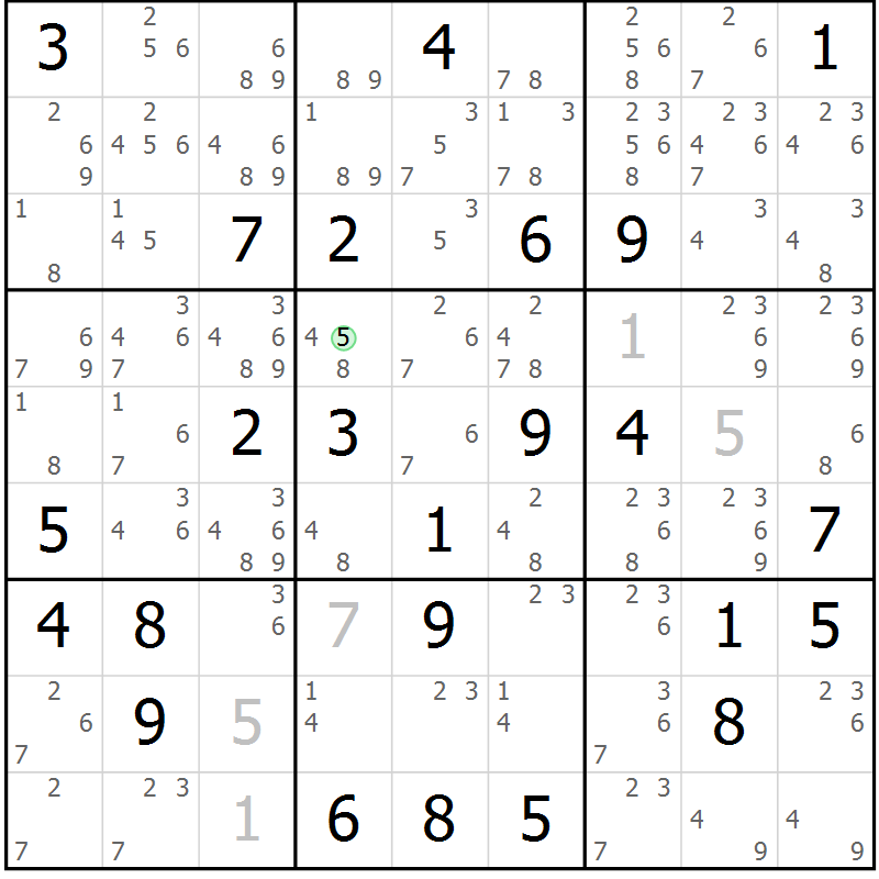 Position des candidats pour la solution de la Gr 33 page 36 du magazine de sudoku Sudoku Suprême n° 039