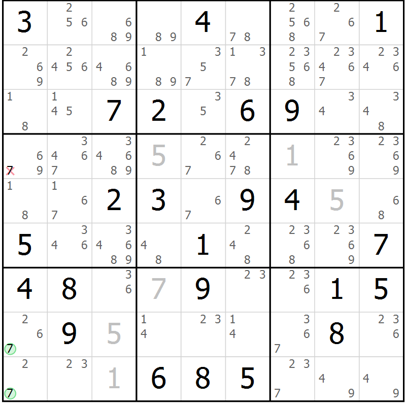 Position des candidats pour la solution de la Gr 33 page 36 du magazine de sudoku Sudoku Suprême n° 039