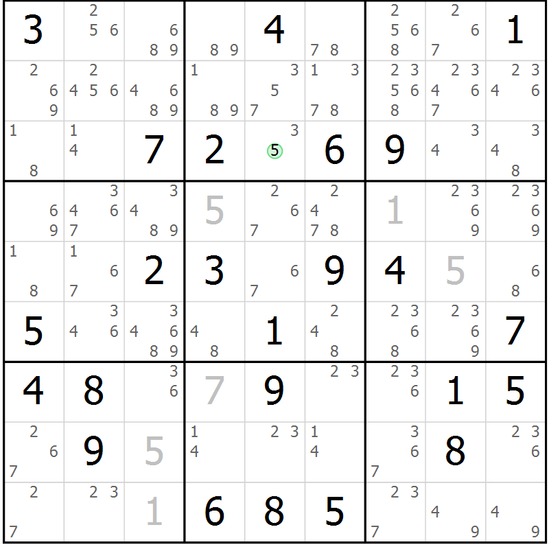Position des candidats pour la solution de la Gr 33 page 36 du magazine de sudoku Sudoku Suprême n° 039