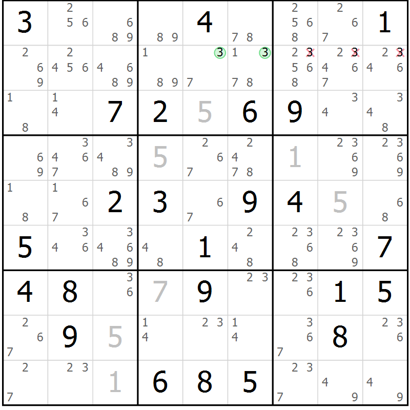 Position des candidats pour la solution de la Gr 33 page 36 du magazine de sudoku Sudoku Suprême n° 039