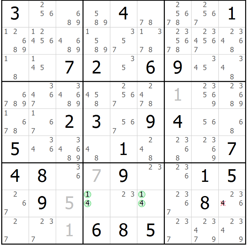 Position des candidats pour la solution de la Gr 33 page 36 du magazine de sudoku Sudoku Suprême n° 039