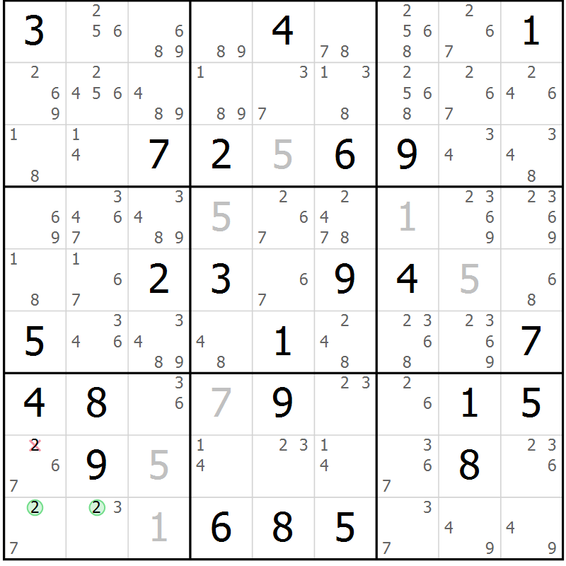 Position des candidats pour la solution de la Gr 33 page 36 du magazine de sudoku Sudoku Suprême n° 039