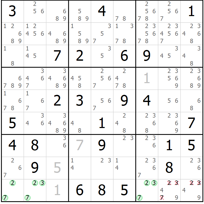 Position des candidats pour la solution de la Gr 33 page 36 du magazine de sudoku Sudoku Suprême n° 039