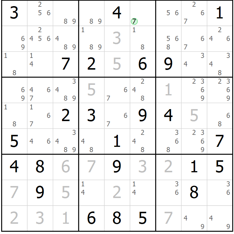 Position des candidats pour la solution de la Gr 33 page 36 du magazine de sudoku Sudoku Suprême n° 039