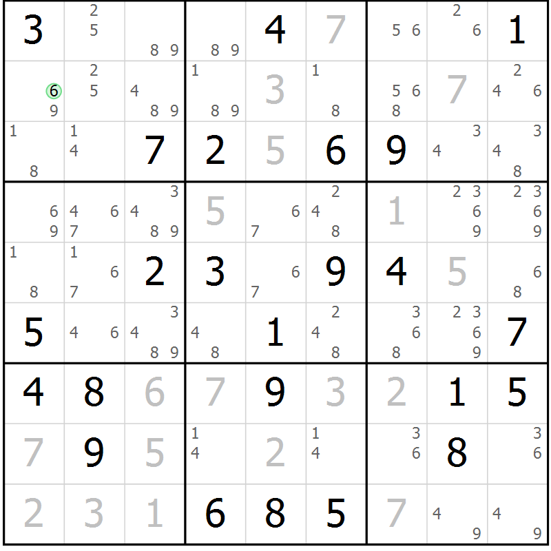 Position des candidats pour la solution de la Gr 33 page 36 du magazine de sudoku Sudoku Suprême n° 039