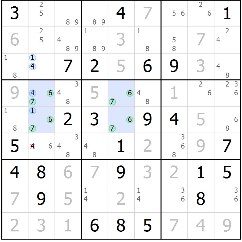 Position des candidats pour la solution de la Gr 33 page 36 du magazine de sudoku Sudoku Suprême n° 039