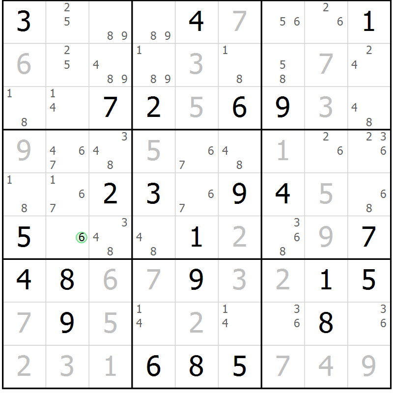 Position des candidats pour la solution de la Gr 33 page 36 du magazine de sudoku Sudoku Suprême n° 039