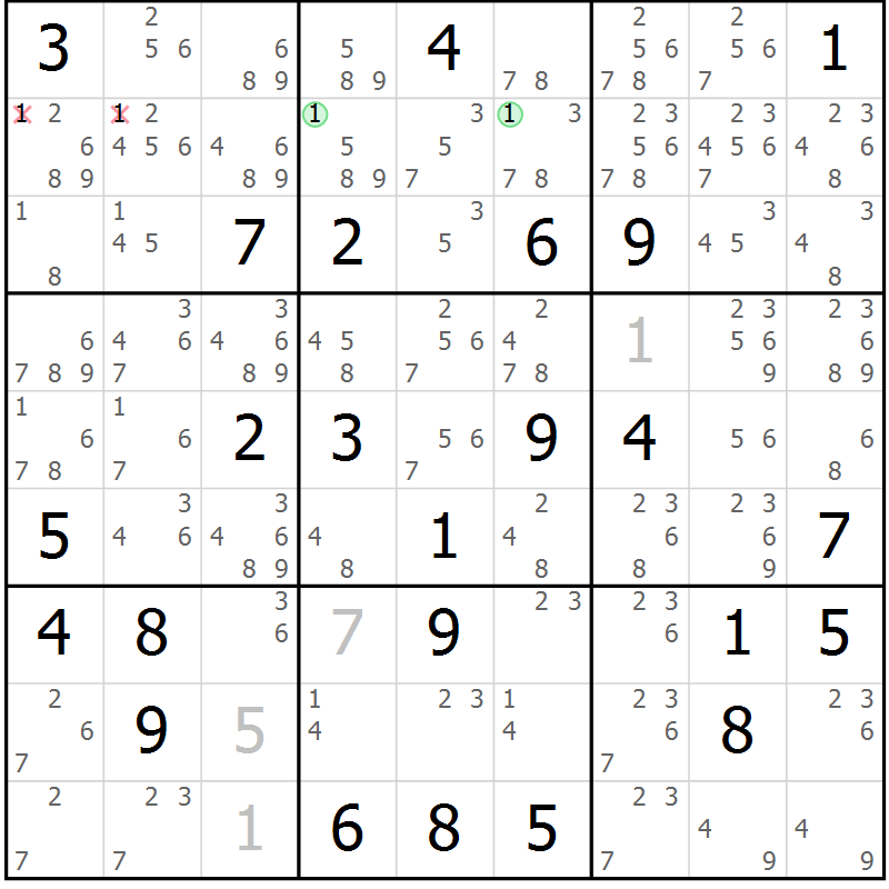 Position des candidats pour la solution de la Gr 33 page 36 du magazine de sudoku Sudoku Suprême n° 039