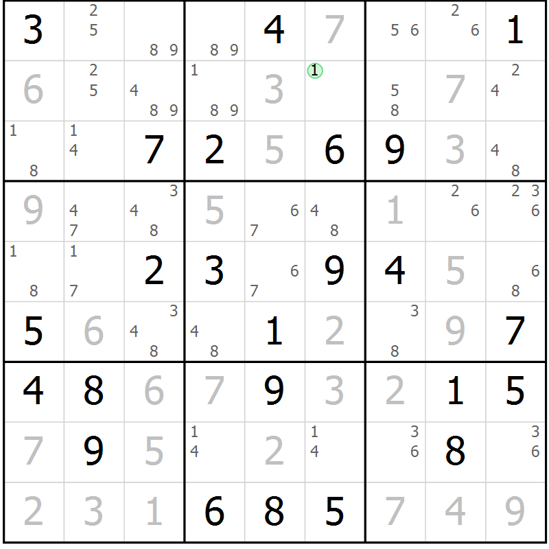 Position des candidats pour la solution de la Gr 33 page 36 du magazine de sudoku Sudoku Suprême n° 039