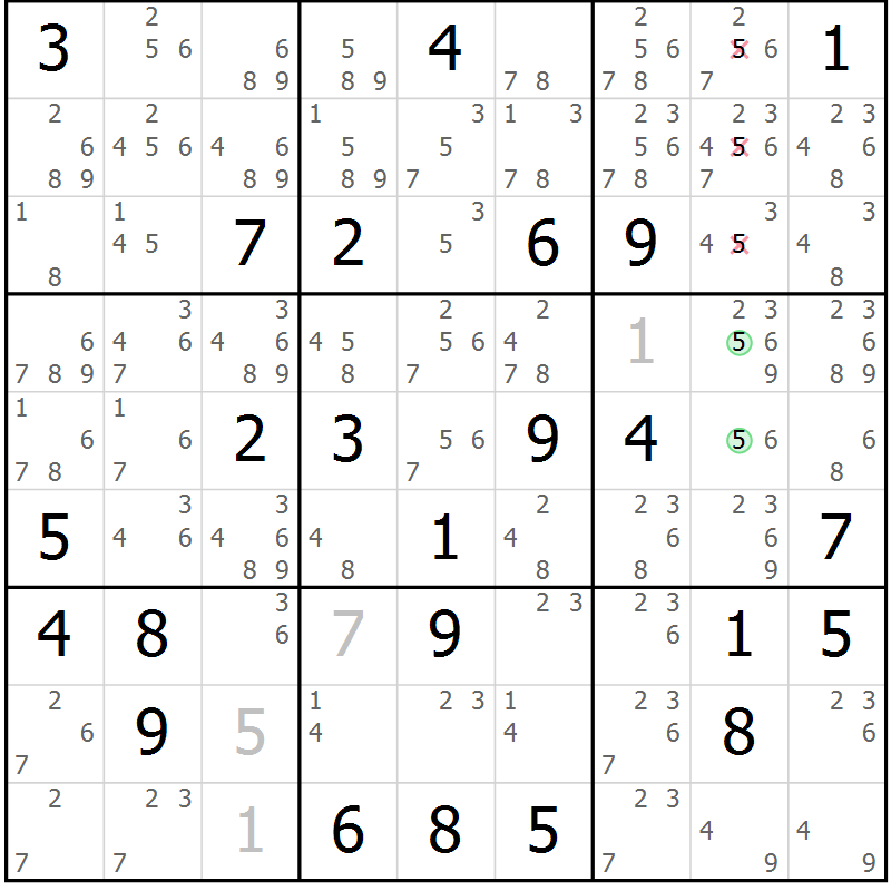 Position des candidats pour la solution de la Gr 33 page 36 du magazine de sudoku Sudoku Suprême n° 039