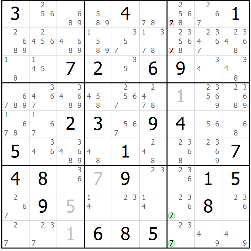 Position des candidats pour la solution de la Gr 33 page 36 du magazine de sudoku Sudoku Suprême n° 039